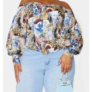 PLT Plus  Bardot Balloon Sleeve Corset Top